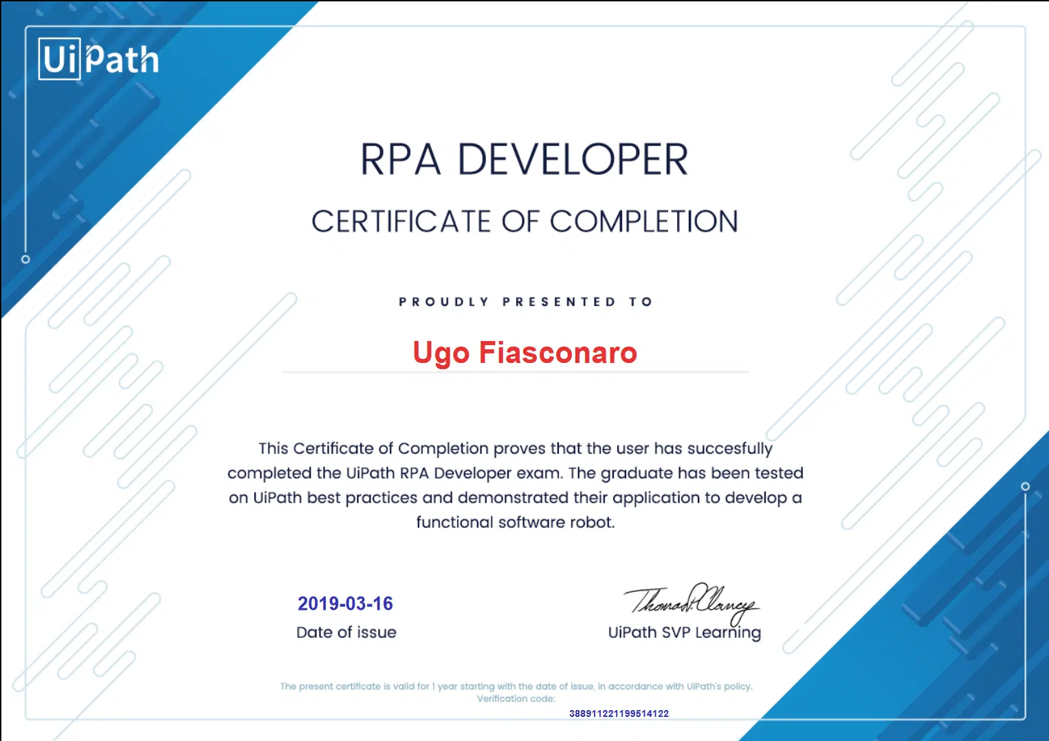 certificazione RPA di UiPath Academy automazione dei processi automazione Software